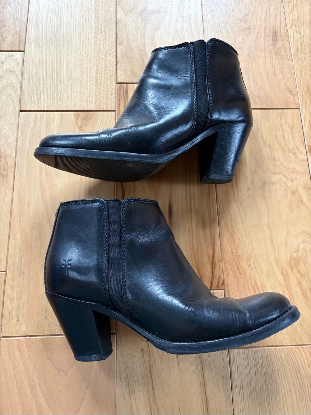 Frye Black Leather Ankle Booties with Side Zip